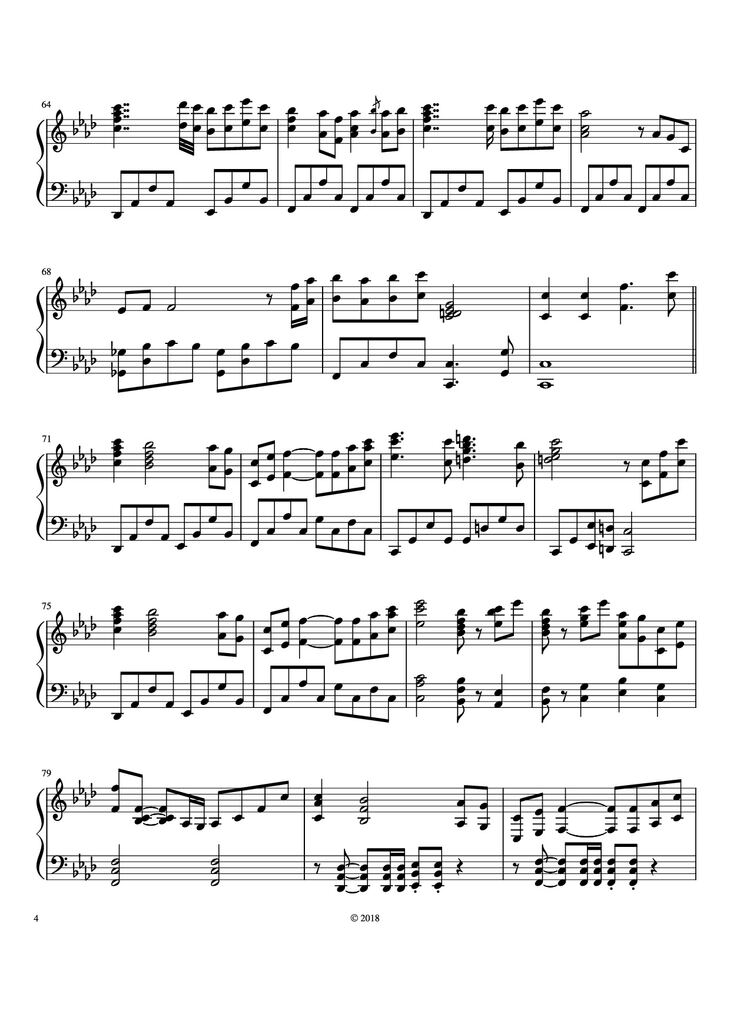 Page 4 of the piano sheet music PDF Piano - The Legend of Ashitaka Piano by Joe Hisaishi Arr. by Parker Winters