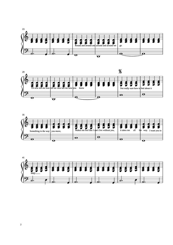Page 2 of the piano sheet music PDF Piano - Stay Piano by Rihanna Arranged by Madeline Stratford