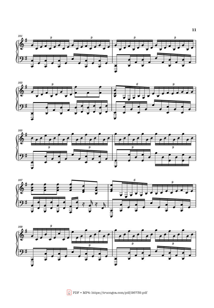 Page 11 of the piano sheet music PDF Piano - Can You Hear the Music Piano by Ludwig Goransson