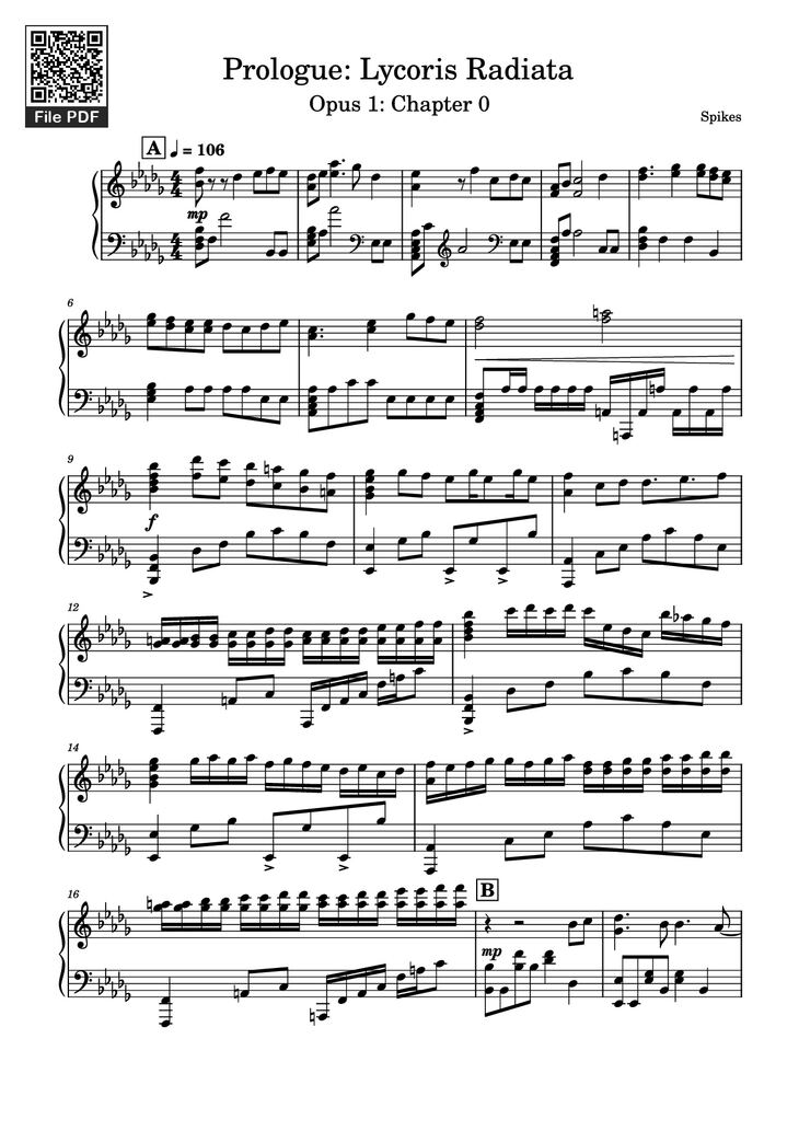 Page 1 of the piano sheet music PDF Piano - Prologue: Lycoris Radiata Piano by Spikes