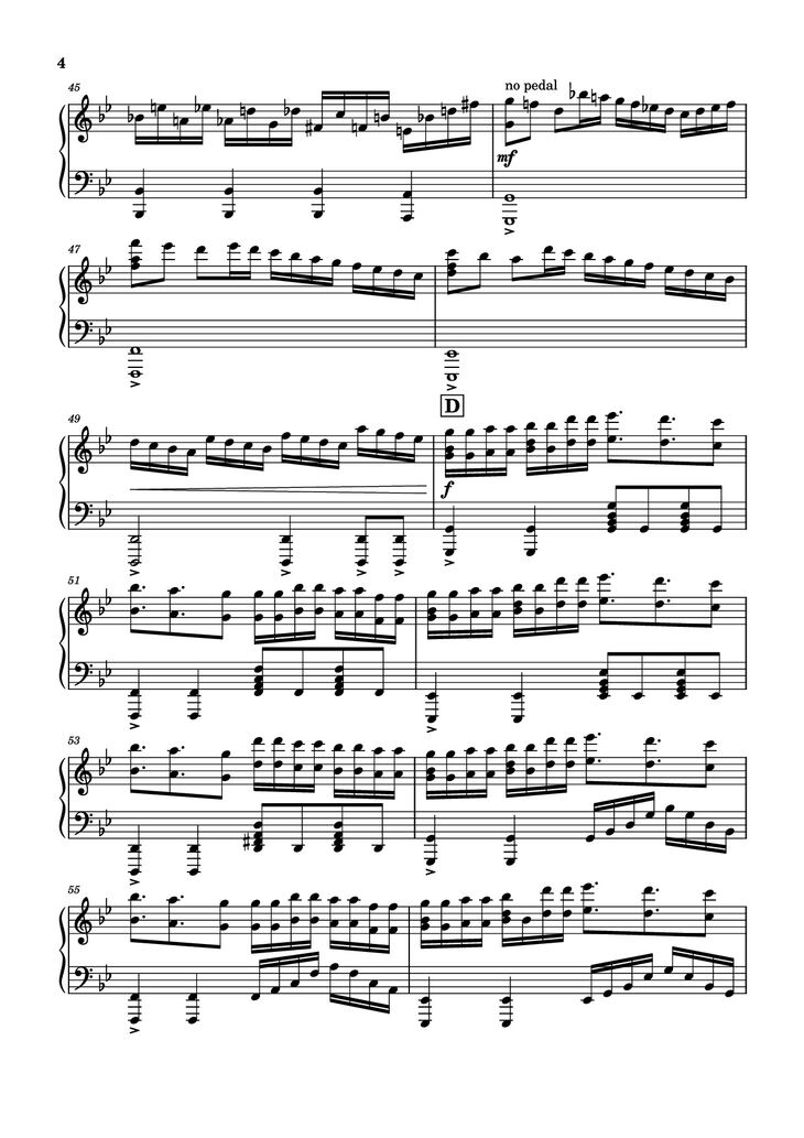 Page 4 of the piano sheet music PDF Piano - Prologue: Lycoris Radiata Piano by Spikes