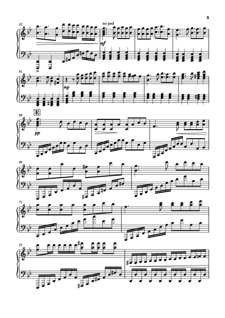 Page 5 of the piano sheet music PDF Piano - Prologue: Lycoris Radiata Piano by Spikes