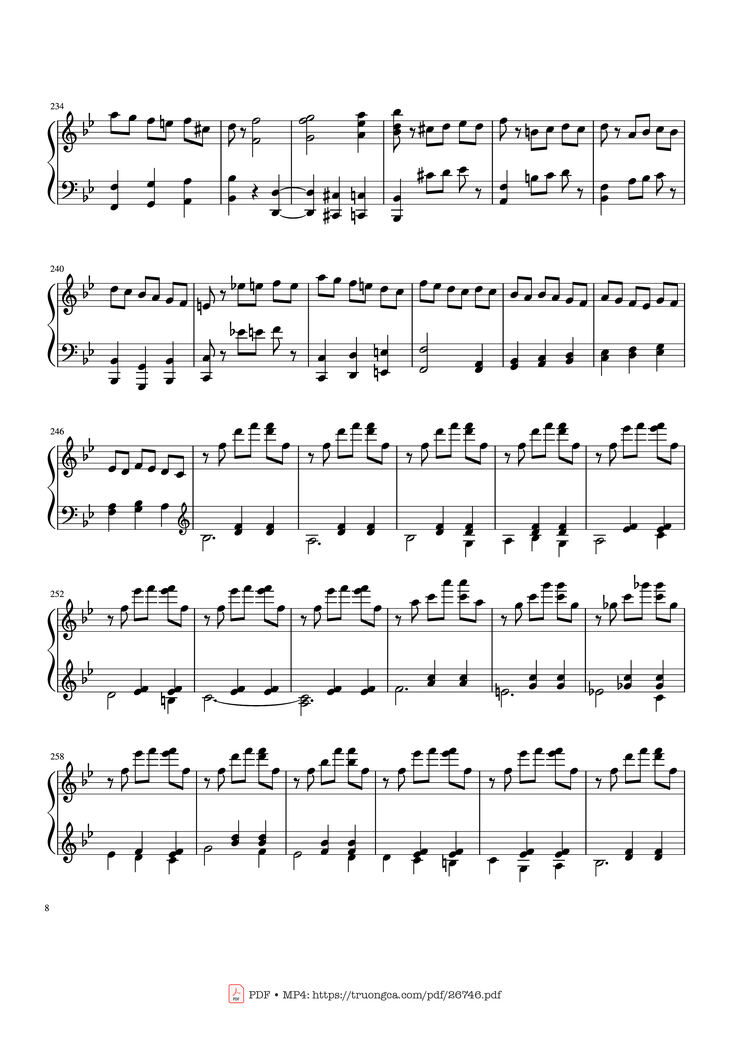 Page 8 of the piano sheet music PDF Piano - Tchaikovsky Waltz from "The Sleeping Beauty" Piano by Pyotr Ilyich Tchaikovsky