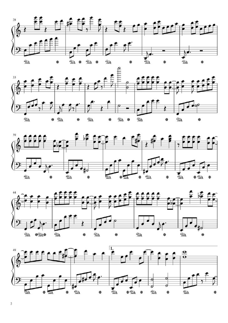 Page 2 of the piano sheet music PDF Piano - Nothing