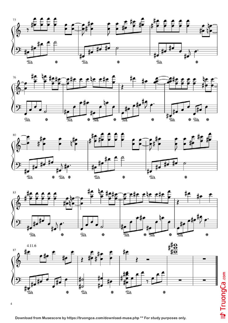 Page 4 of the piano sheet music PDF Piano - Nothing