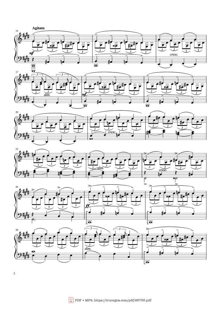 Page 2 of the piano sheet music PDF - Prelude in C♯ minor, Op. 3 No. 2 - Rachmaninov by Sergei Rachmaninov