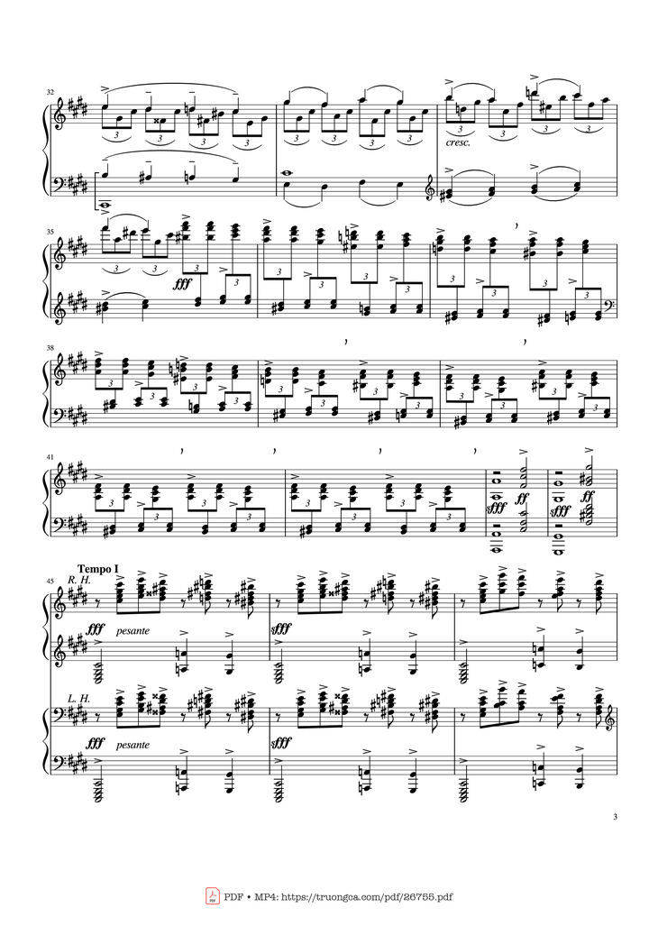 Page 3 of the piano sheet music PDF - Prelude in C♯ minor, Op. 3 No. 2 - Rachmaninov by Sergei Rachmaninov