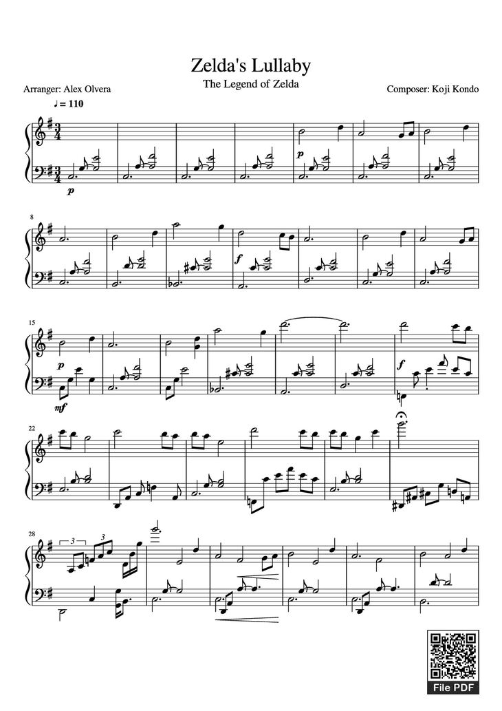 Page 1 of the piano sheet music PDF Piano - Zelda