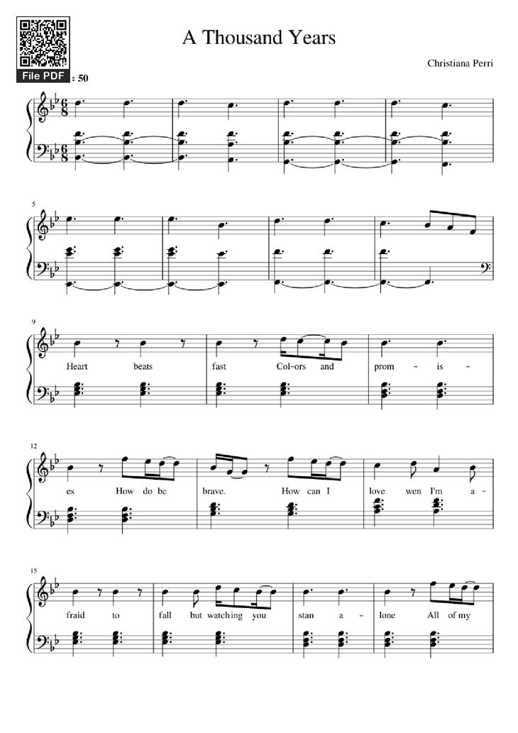 Page 1 of the piano sheet music PDF Piano - A Thousand Years Piano by Christiana Perri