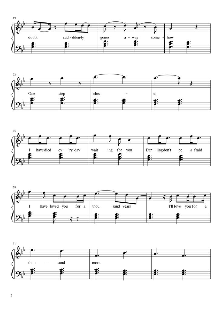 Page 2 of the piano sheet music PDF Piano - A Thousand Years Piano by Christiana Perri