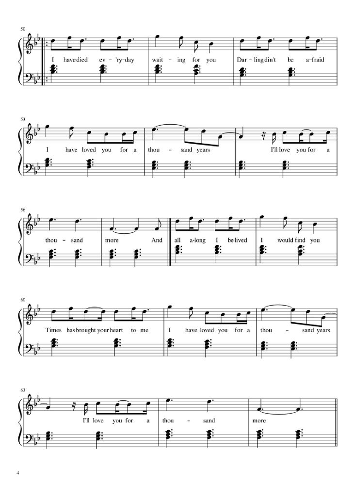 Page 4 of the piano sheet music PDF Piano - A Thousand Years Piano by Christiana Perri