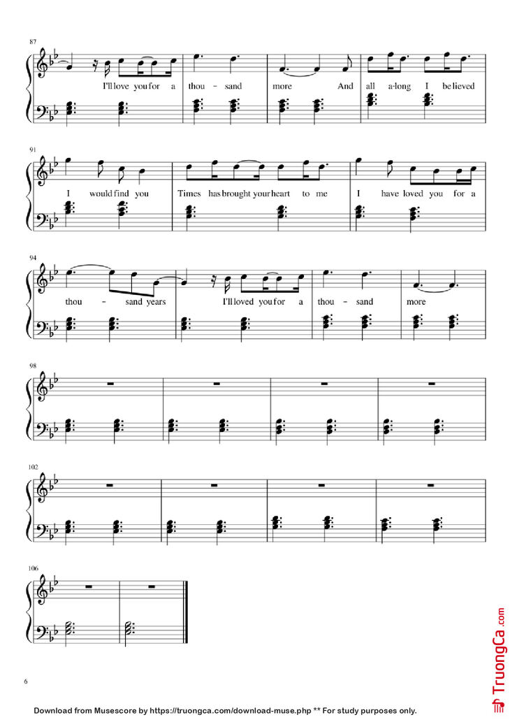 Page 6 of the piano sheet music PDF Piano - A Thousand Years Piano by Christiana Perri
