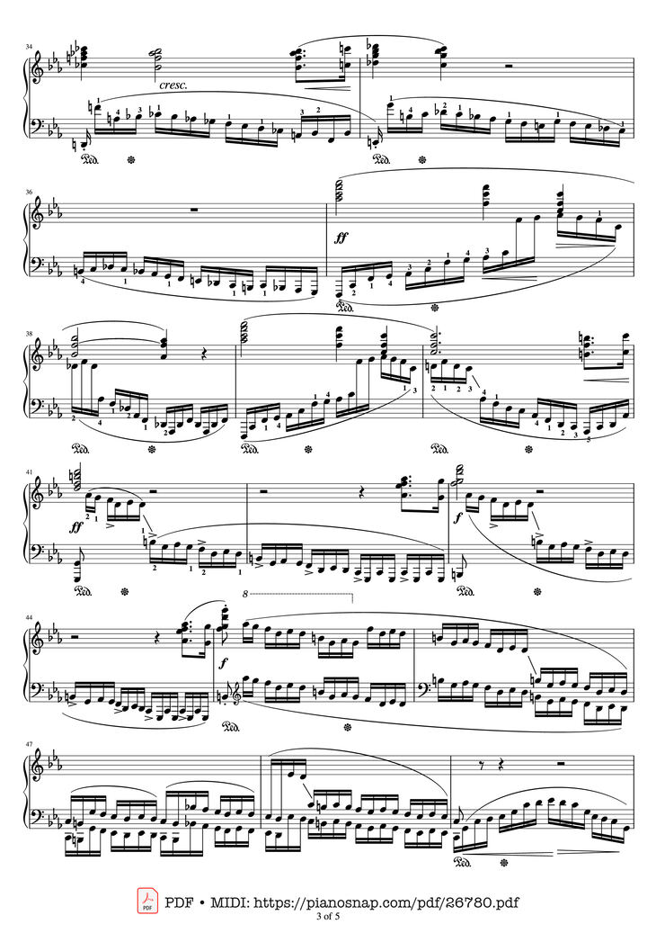 Page 3 of the piano sheet music PDF Piano - Etude Op.10 No.12 Revolutionary by Frederic Francois Chopin