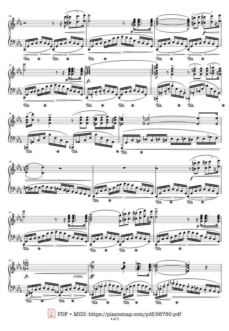 Page 4 of the piano sheet music PDF Piano - Etude Op.10 No.12 Revolutionary by Frederic Francois Chopin