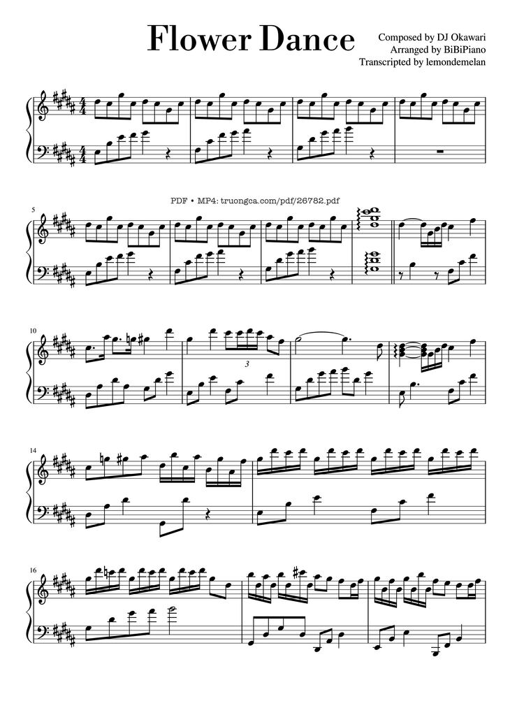 Page 1 of the piano sheet music PDF Piano - Flower Dance Piano by Composed by DJ Okawari
