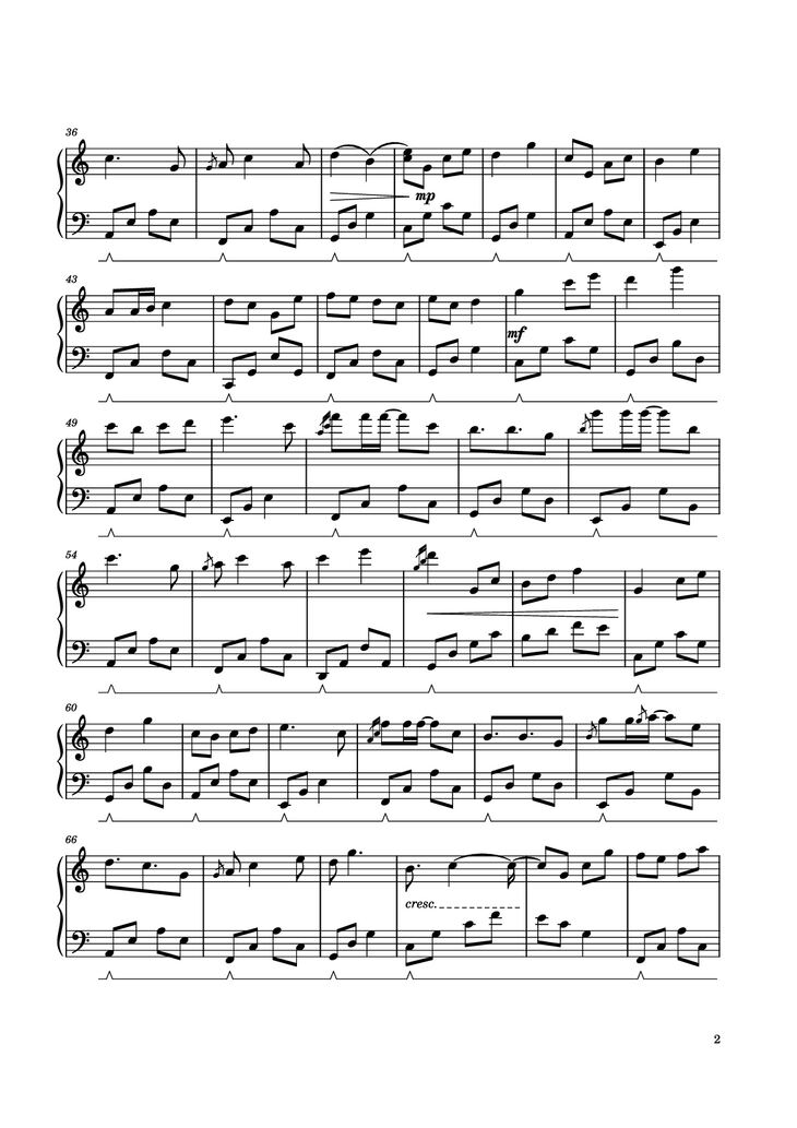 Page 2 of the piano sheet music PDF - Công chúa bong bóng Piano by Nguyễn Hoàng Linh