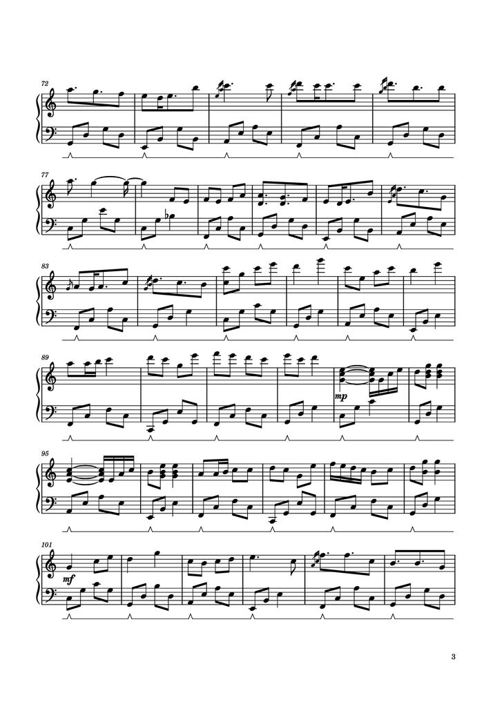 Page 3 of the piano sheet music PDF - Công chúa bong bóng Piano by Nguyễn Hoàng Linh