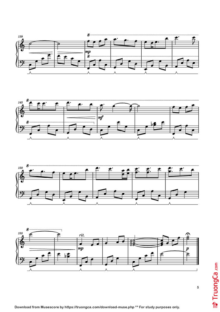 Page 5 of the piano sheet music PDF - Công chúa bong bóng Piano by Nguyễn Hoàng Linh