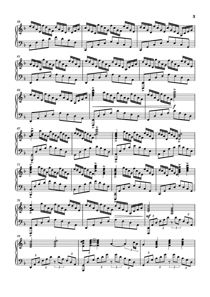Page 3 of the piano sheet music PDF Piano - The Last Samurai Piano by Hans Zimmer
