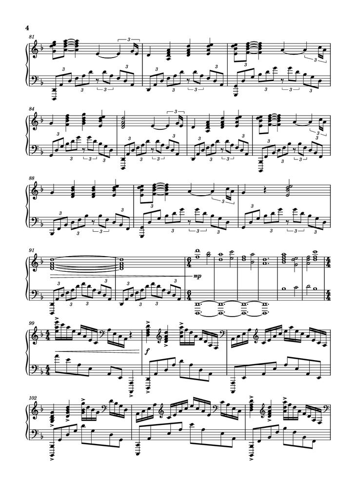 Page 4 of the piano sheet music PDF Piano - The Last Samurai Piano by Hans Zimmer