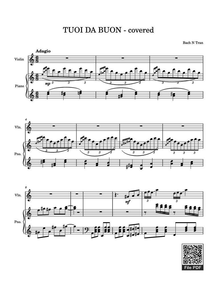 Page 1 of the piano sheet music PDF Piano - TUOI DA BUON - covered Piano by Bach N Tran