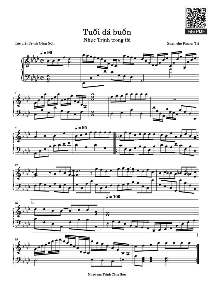 Page 1 of the piano sheet music PDF Piano - Tuổi đá buồn Piano by Soạn cho Piano: Trí