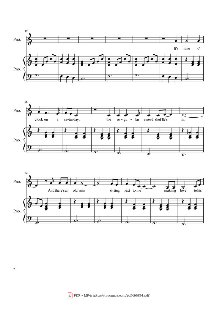 Page 2 of the piano sheet music PDF Piano - Piano Man (Vocal-Piano) by Words and Music by Billy Joel