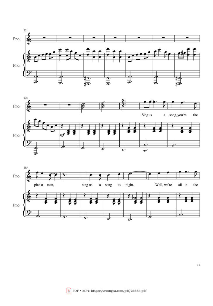Page 11 of the piano sheet music PDF Piano - Piano Man (Vocal-Piano) by Words and Music by Billy Joel
