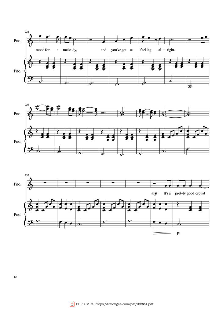 Page 12 of the piano sheet music PDF Piano - Piano Man (Vocal-Piano) by Words and Music by Billy Joel