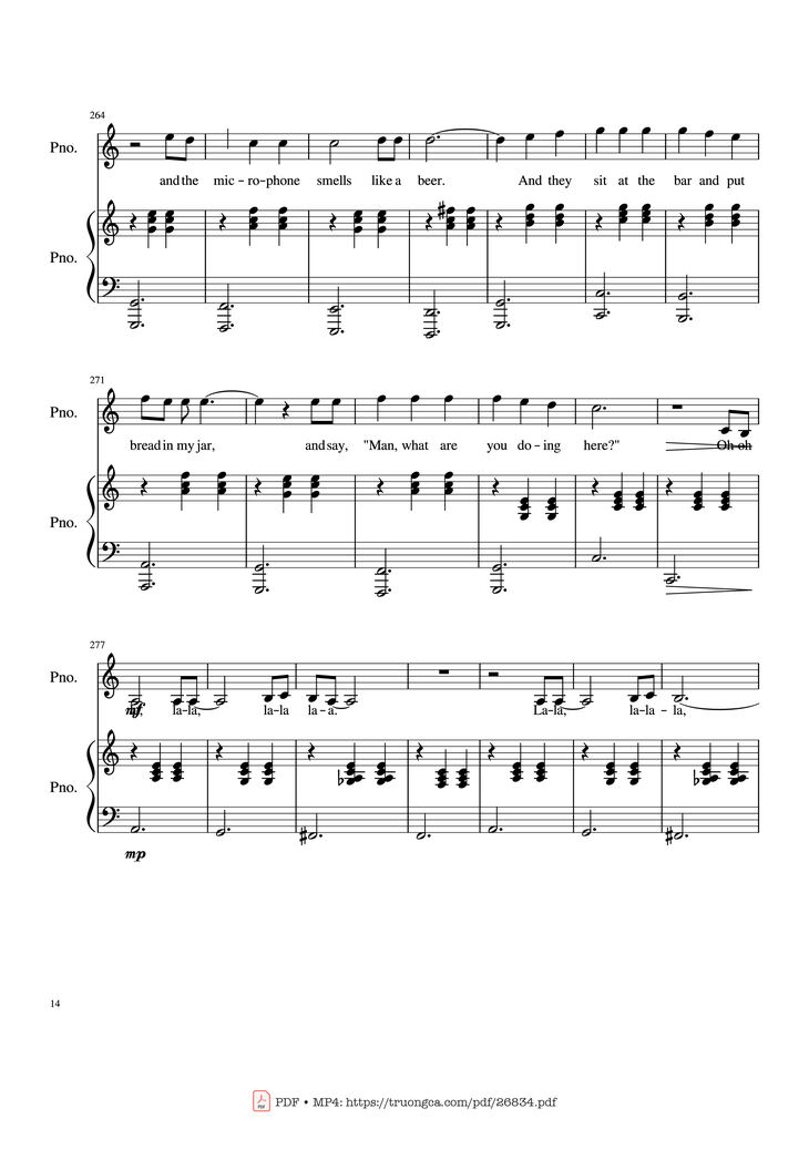 Page 14 of the piano sheet music PDF Piano - Piano Man (Vocal-Piano) by Words and Music by Billy Joel