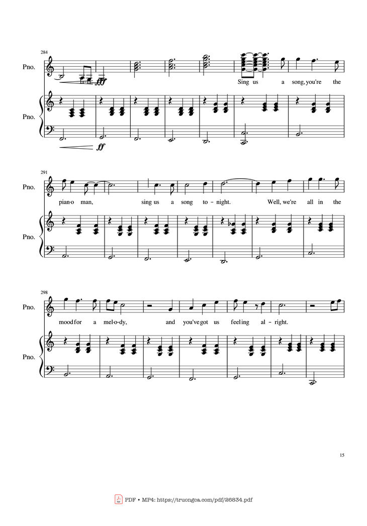 Page 15 of the piano sheet music PDF Piano - Piano Man (Vocal-Piano) by Words and Music by Billy Joel