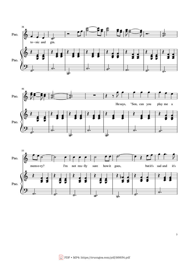 Page 3 of the piano sheet music PDF Piano - Piano Man (Vocal-Piano) by Words and Music by Billy Joel