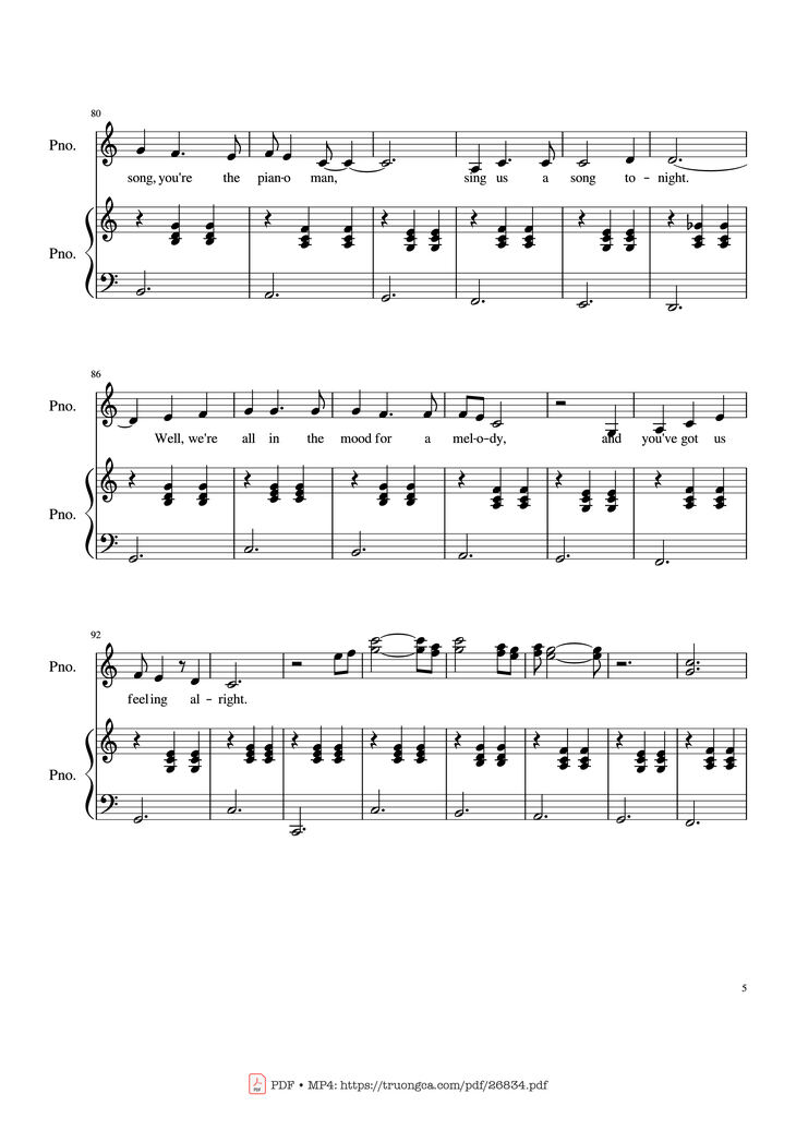 Page 5 of the piano sheet music PDF Piano - Piano Man (Vocal-Piano) by Words and Music by Billy Joel