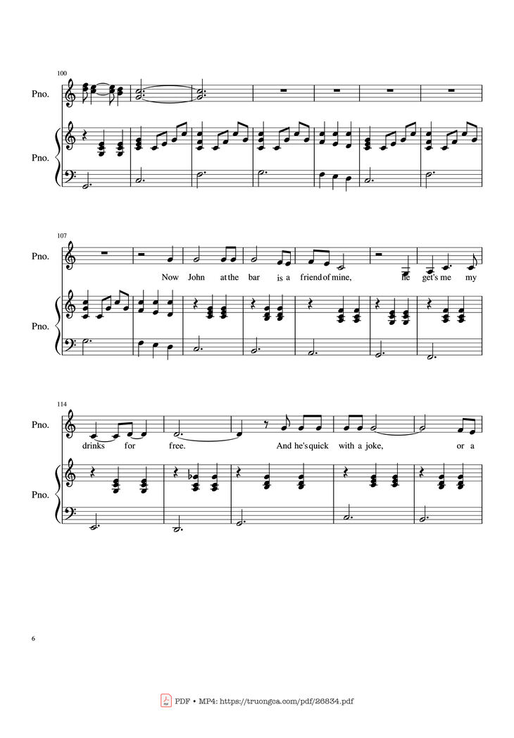 Page 6 of the piano sheet music PDF Piano - Piano Man (Vocal-Piano) by Words and Music by Billy Joel
