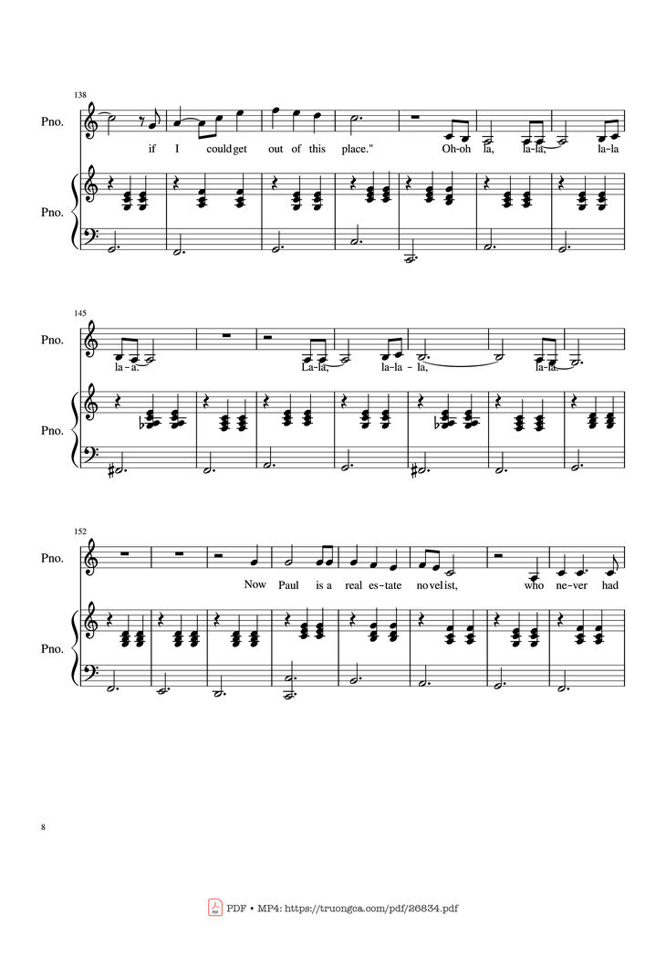 Page 8 of the piano sheet music PDF Piano - Piano Man (Vocal-Piano) by Words and Music by Billy Joel