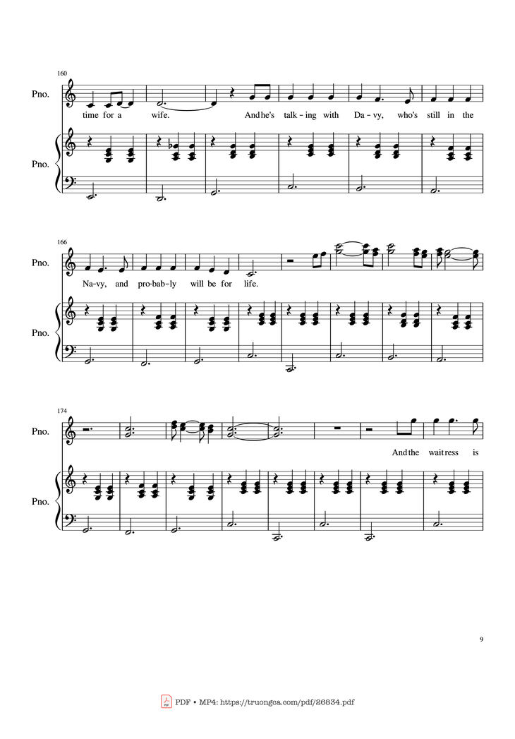 Page 9 of the piano sheet music PDF Piano - Piano Man (Vocal-Piano) by Words and Music by Billy Joel