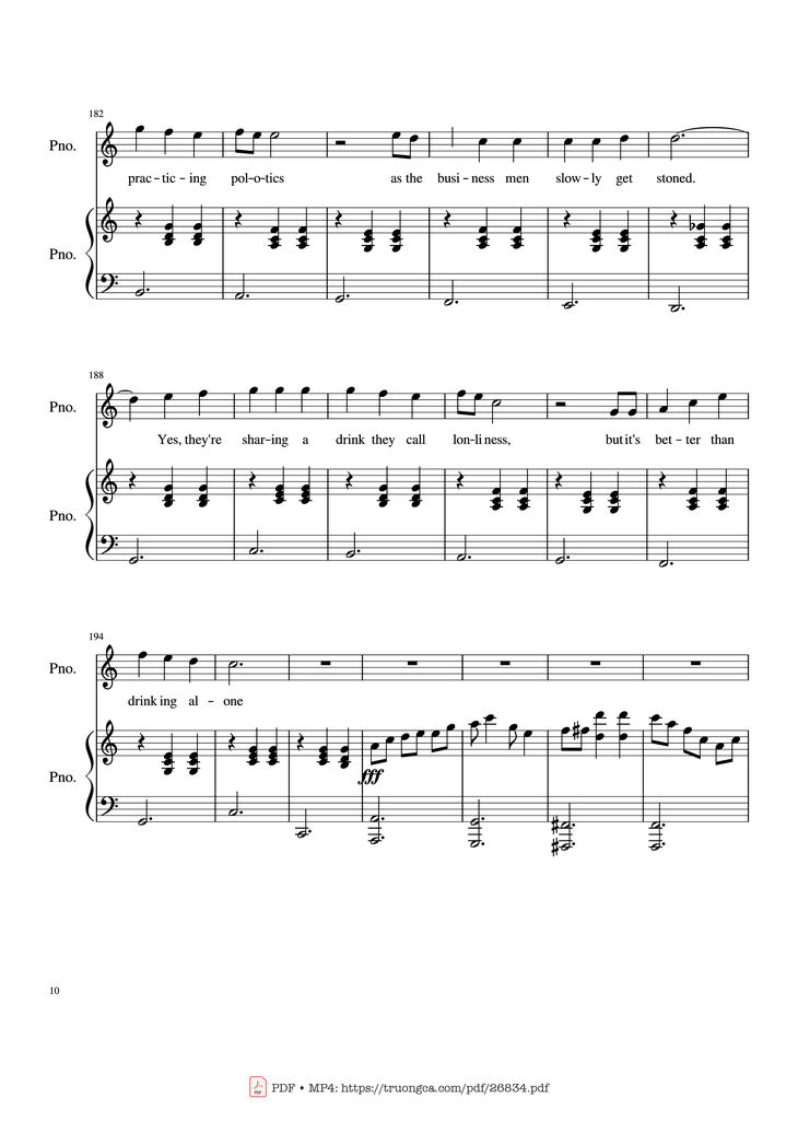 Page 10 of the piano sheet music PDF Piano - Piano Man (Vocal-Piano) by Words and Music by Billy Joel
