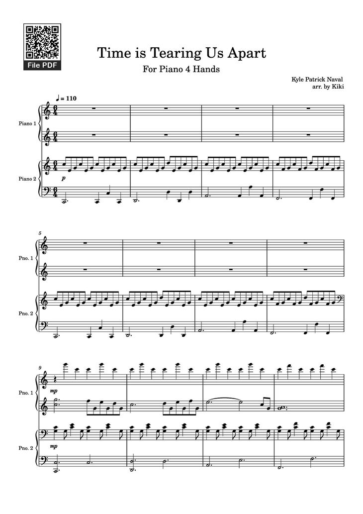 Page 1 of the piano sheet music PDF Piano - Time is Tearing Us Apart Piano by Kyle Patrick Naval