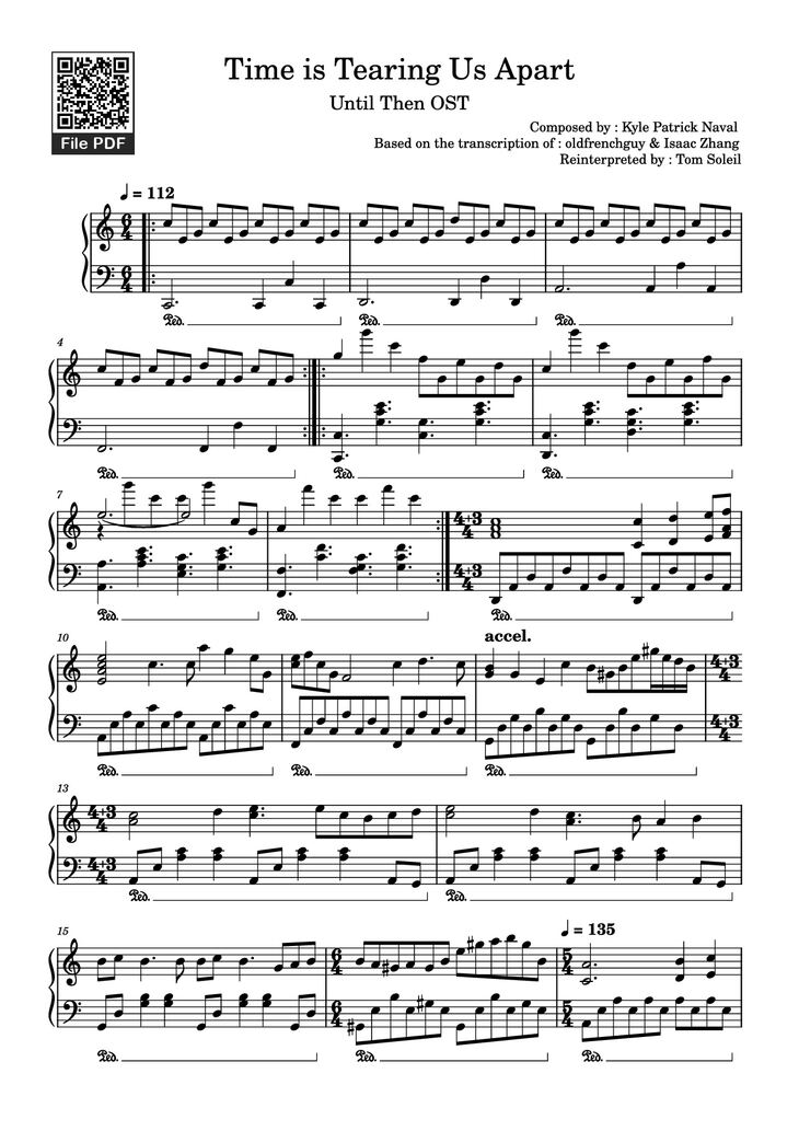 Page 1 of the piano sheet music PDF Piano - Time is Tearing Us Apart Piano by Composed by : Kyle Patrick Naval