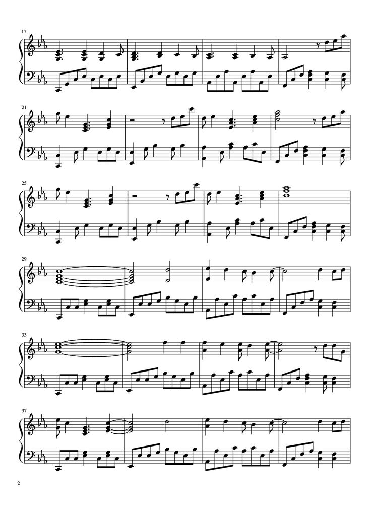 Page 2 of the piano sheet music PDF Piano - Map of the Problematique Piano by Muse arr. Aphelea