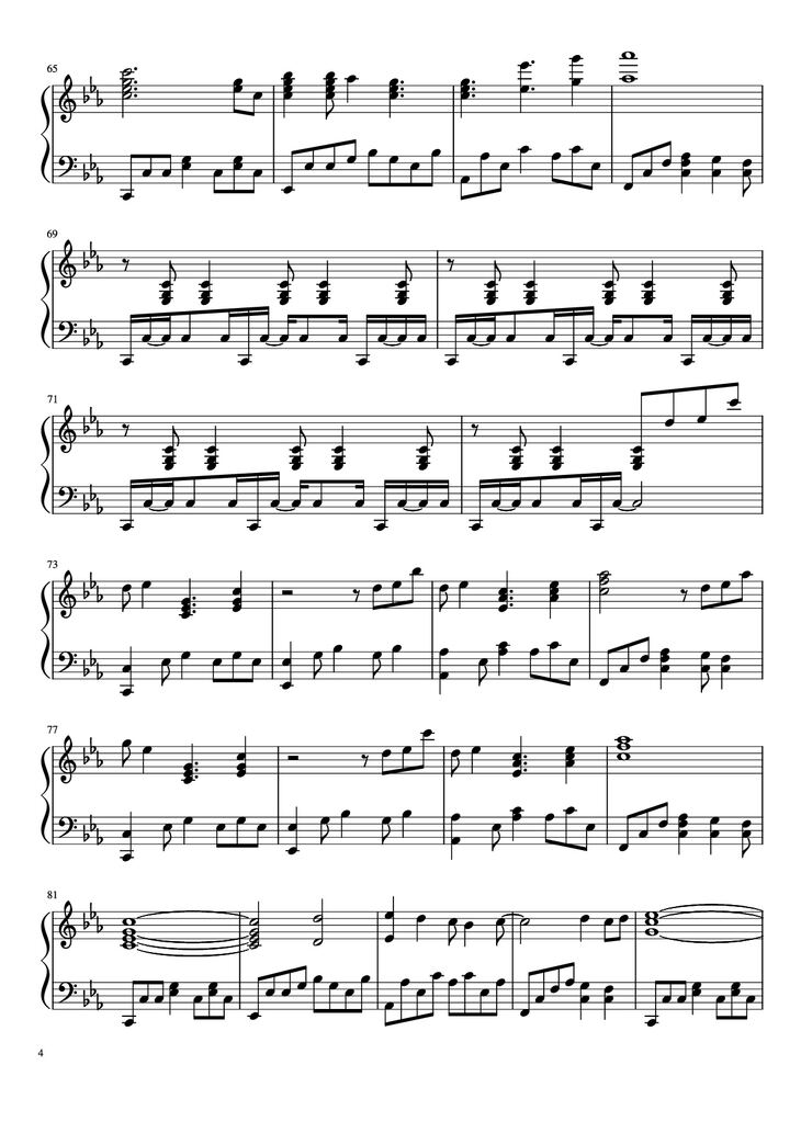 Page 4 of the piano sheet music PDF Piano - Map of the Problematique Piano by Muse arr. Aphelea