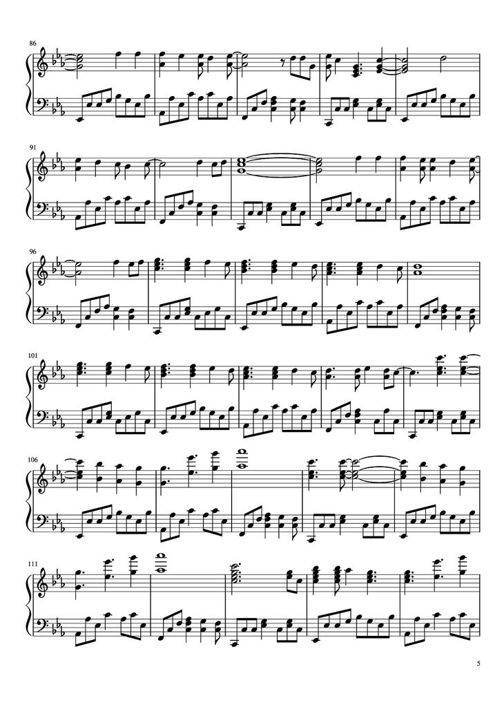 Page 5 of the piano sheet music PDF Piano - Map of the Problematique Piano by Muse arr. Aphelea