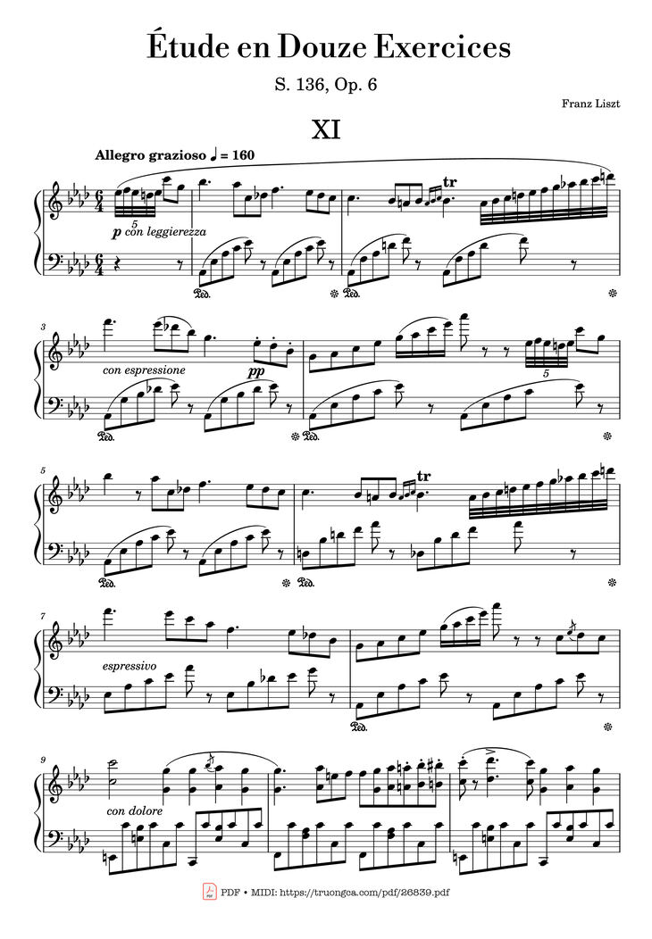 Page 1 of the piano sheet music PDF Piano - Étude en Douze Exercices Piano by Franz Liszt