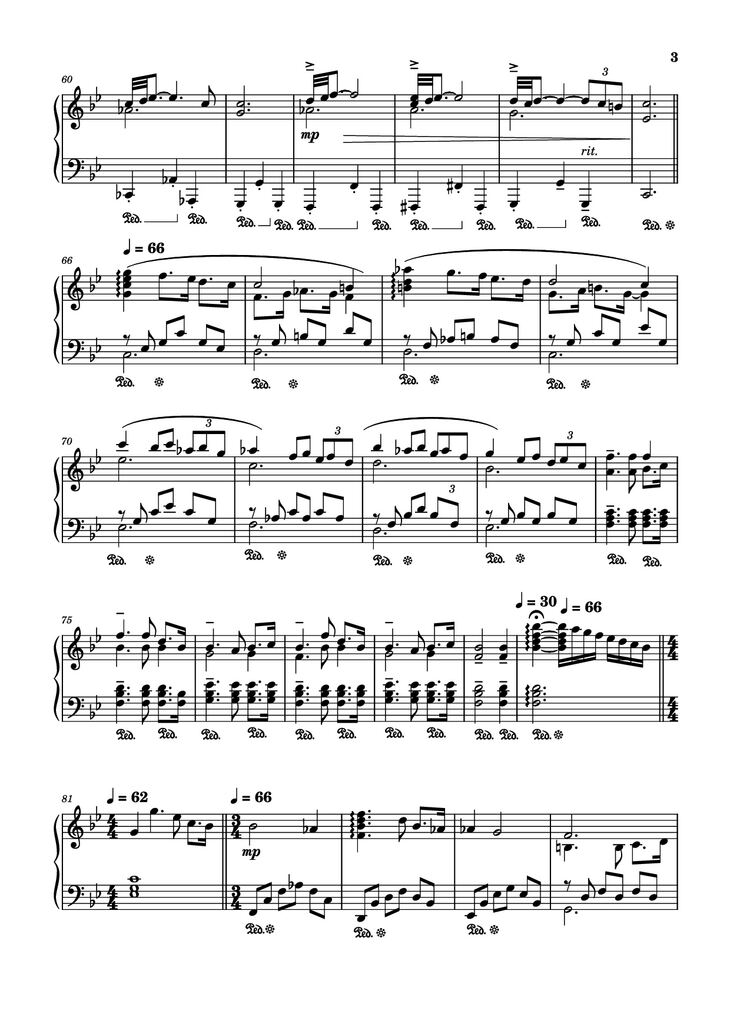 Page 3 of the piano sheet music PDF Piano - Adagio in G minor ( Albinoni) Piano by Music by Tomaso Albinoni