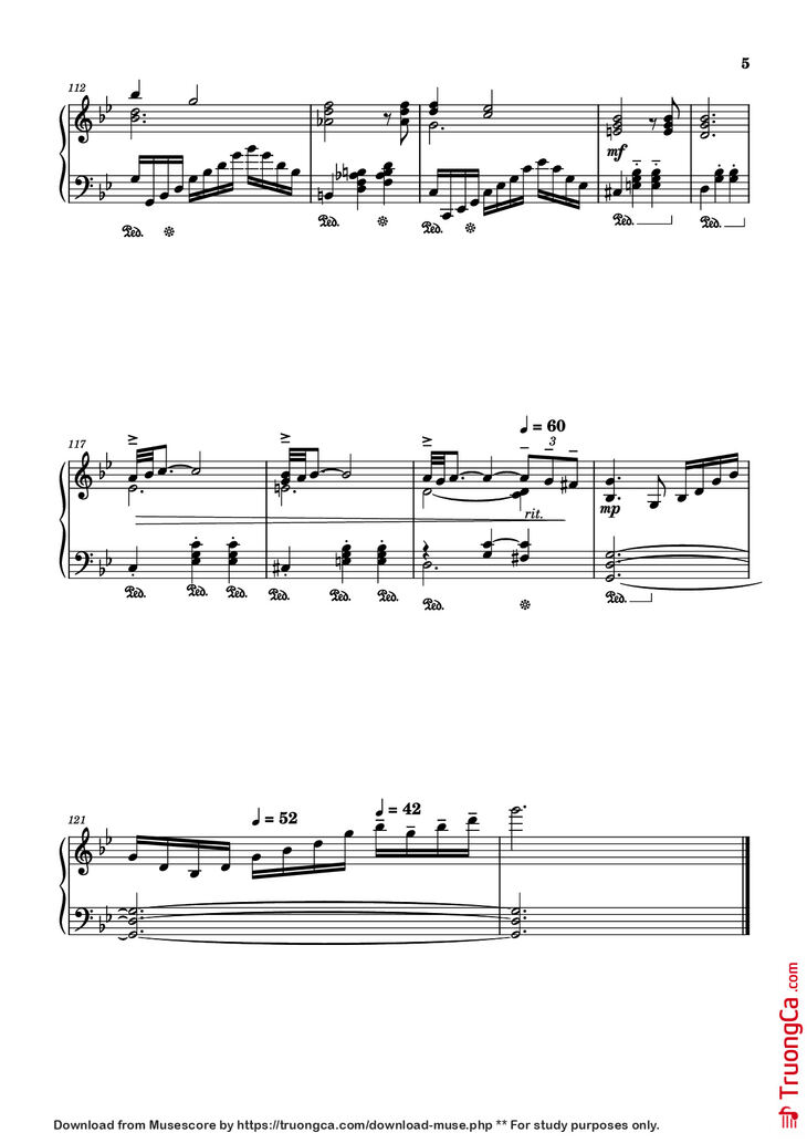 Page 5 of the piano sheet music PDF Piano - Adagio in G minor ( Albinoni) Piano by Music by Tomaso Albinoni