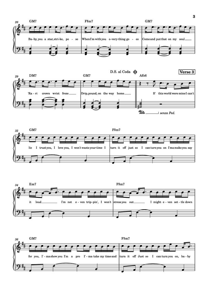 Page 3 of the piano sheet music PDF Piano - LUTHER Piano by Kendrick Lamar