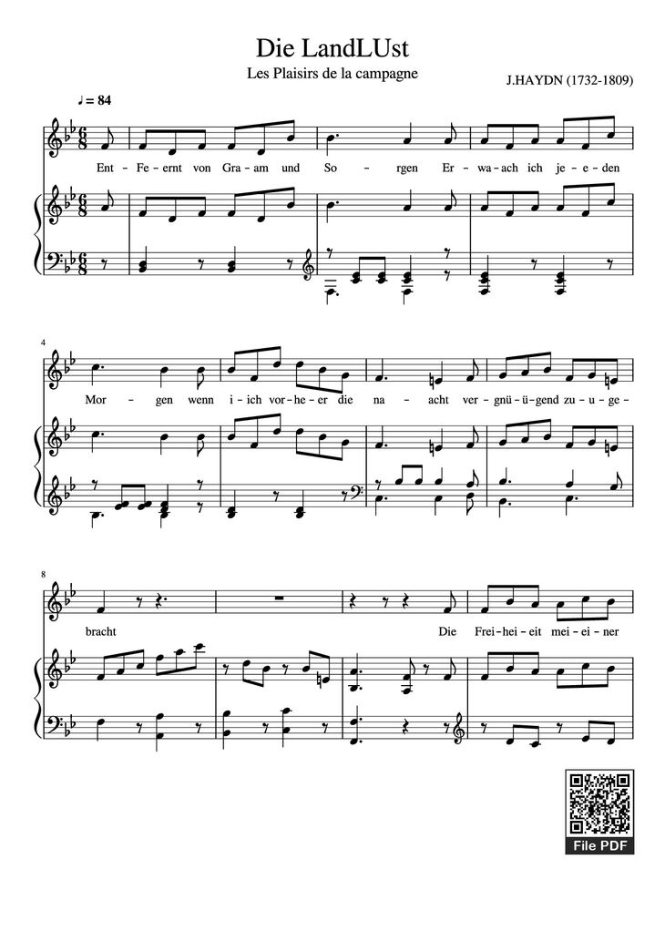 Page 1 of the piano sheet music PDF Piano - Die LandLUst Piano by J.HAYDN (1732-1809