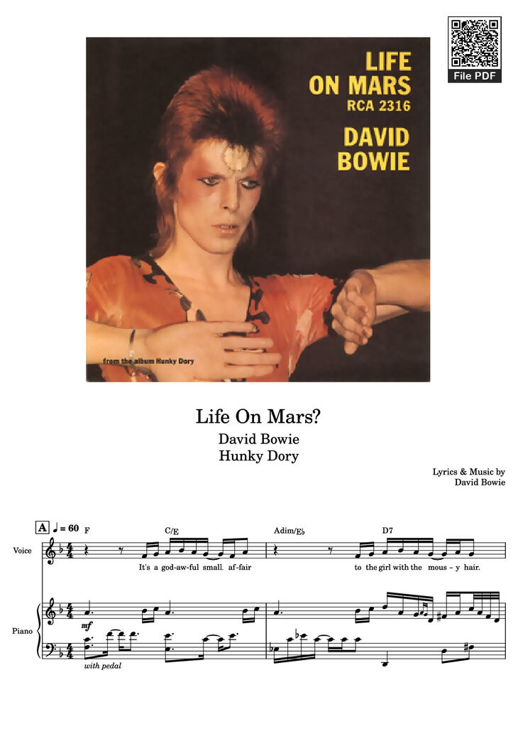 Page 1 of the piano sheet music PDF - Life On Mars? – David Bowie by Undefined