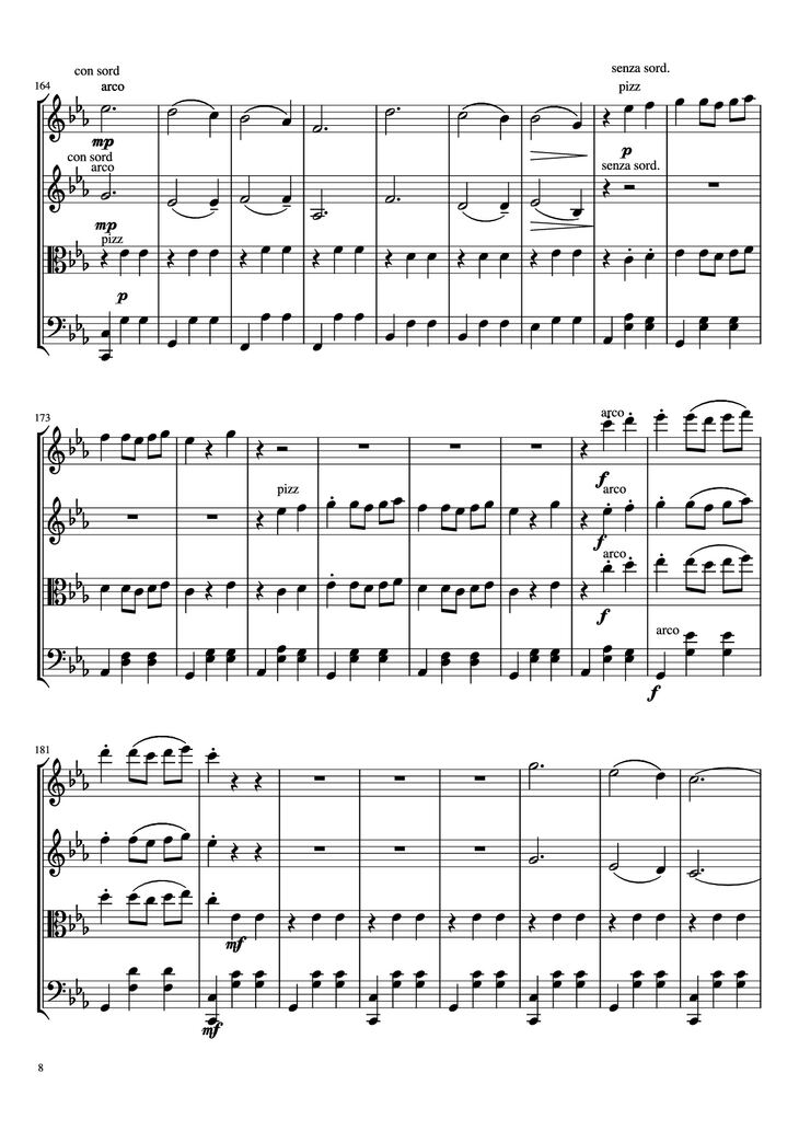 Page 8 of the piano sheet music PDF - Waltz No. 2 From Suite for Variety Orchestra Violin by Shostakovich Transcribed by C. Han