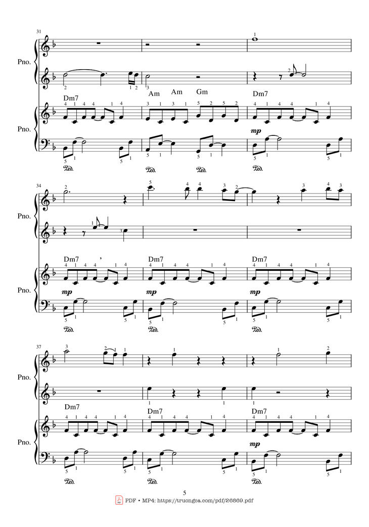 Page 5 of the piano sheet music PDF Piano - My Heart Will Go On Piano duet by Céline Dion